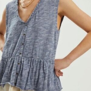 ANTHROPOLOGIE PILCRO BLUE SPACEDYE BABYDOLL RUFFLE TANK TOP XL